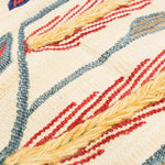 ウールラグ 朱色とナチュラルの草花デザイン