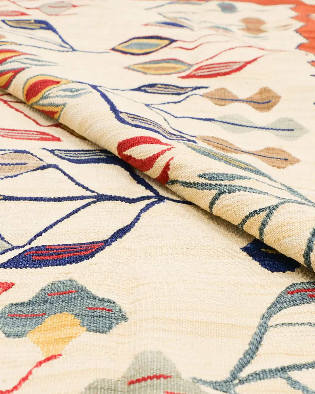 手織りウールキリム 朱色フレーム ファイン品質