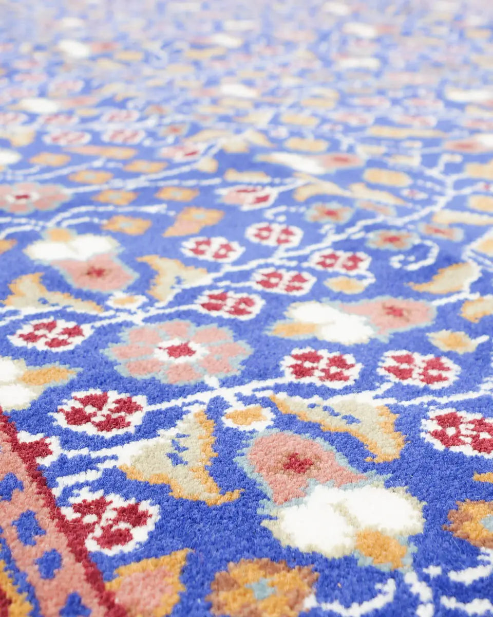 トルコ絨毯 カイセリ産 約148×220cm 青 花柄 ウール リビングサイズ