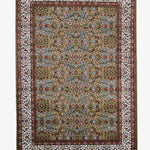 カイセリ産 手織りトルコ絨毯 ウール 約150×218cm モスグリーン 花模様 クラシックデザイン