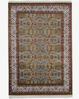 カイセリ産 手織りトルコ絨毯 ウール 約150×218cm モスグリーン 花模様 クラシックデザイン