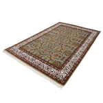 トルコ絨毯 カイセリ 手織り ウールラグ 約150cm×218cm 落ち着いたモスグリーン 花柄