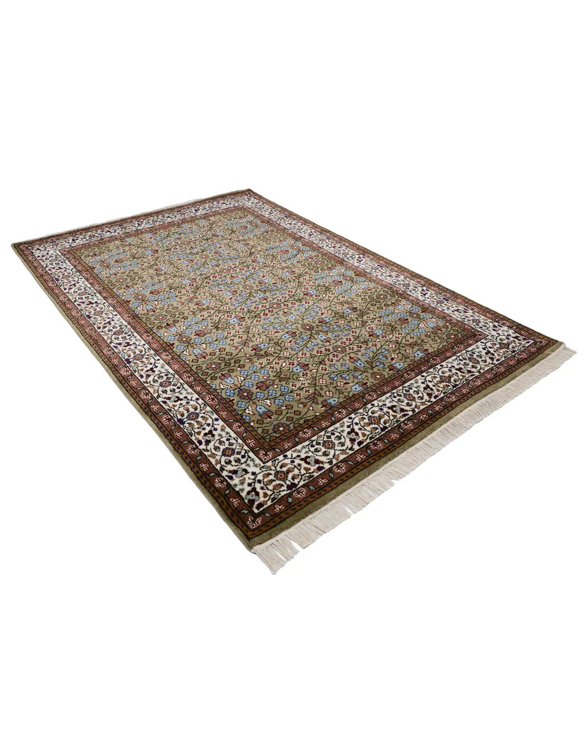 トルコ絨毯 カイセリ産 約150×218cm モスグリーン 花模様 ウール