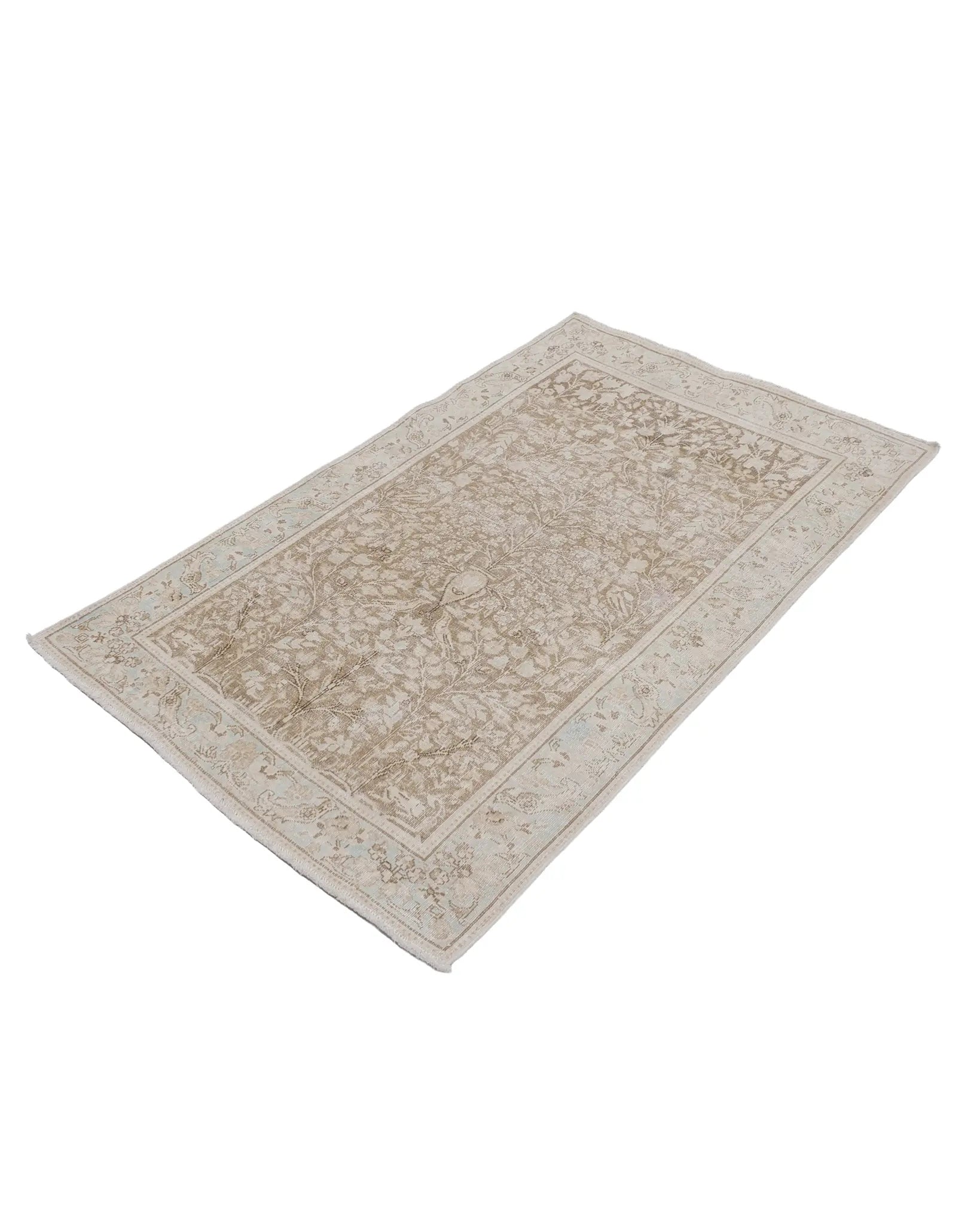 トルコ絨毯 ゼロパイル 約84cm x 134cm 淡いベージュ 手織り ラグ