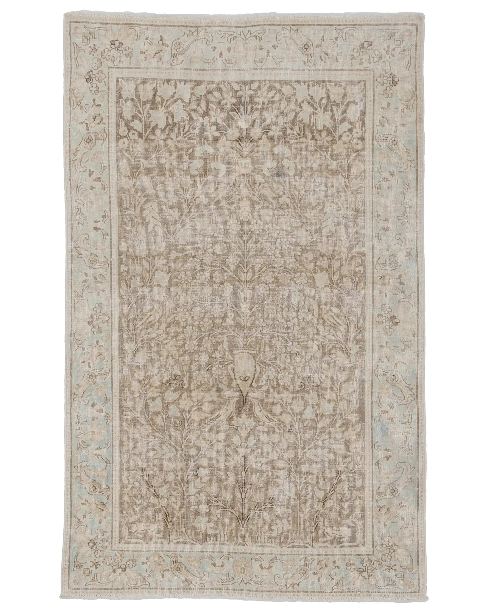 トルコ絨毯 ゼロパイル 約84cm x 134cm 淡いベージュ 手織り ラグ