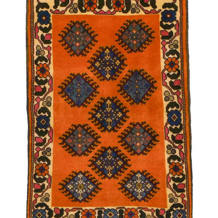 ペルシャ絨毯 ヤラメ 68x100cm 玄関マット オレンジ 手織り ラグ ウール