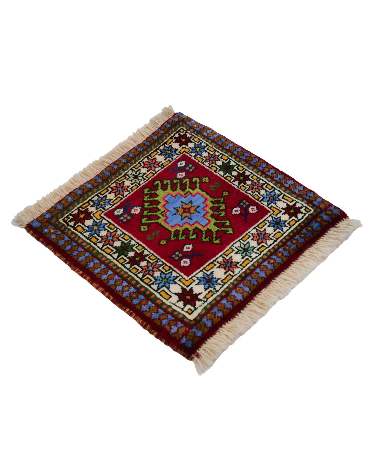 ペルシャ絨毯 ヤラメ ウール 40×43cm 赤 座布団 手織り｜SATHI RUGS