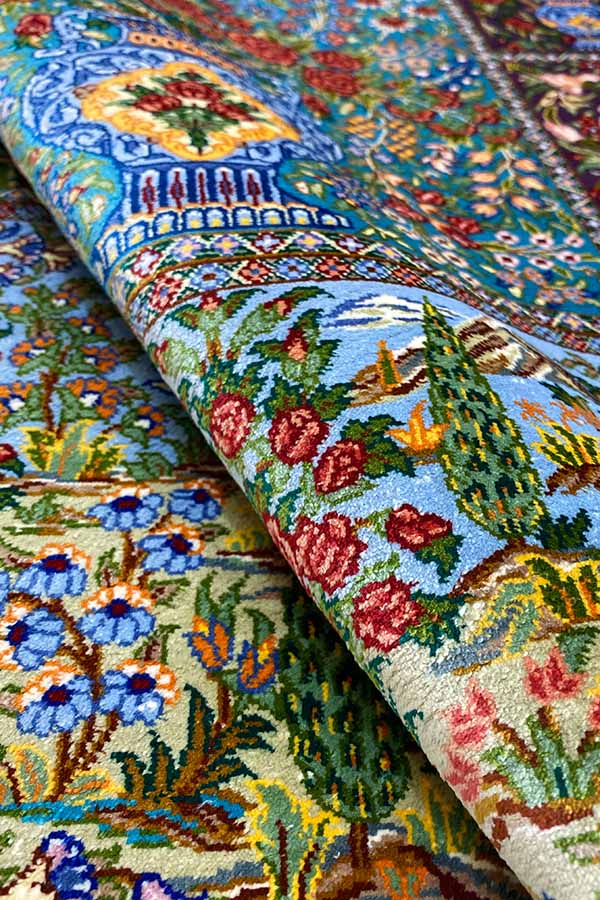 ペルシャ・クム産手織りペルシャ絨毯の詳細