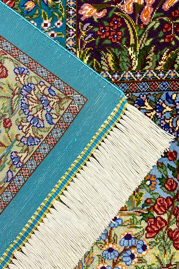 ペルシャ・クム産手織りペルシャ絨毯の織りの密度