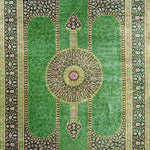 ペルシャ絨毯 クム産 マスミ工房 シルク 約125cm x 198cm 緑 グリーン