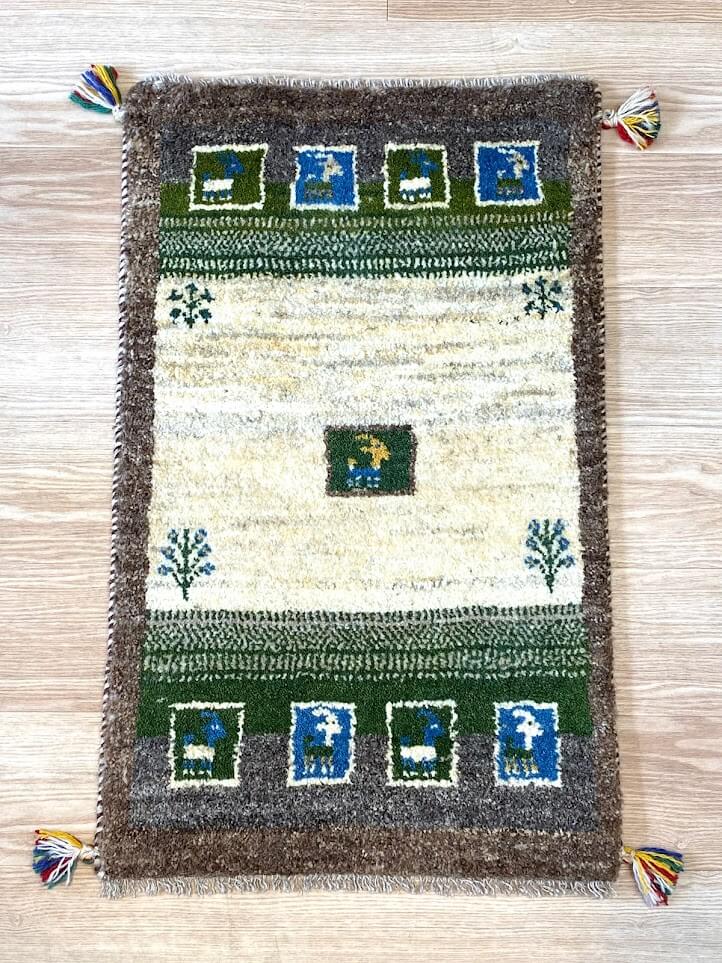 ペルシャ絨毯 ギャッベ 50x82cm 玄関マット 手織りラグ