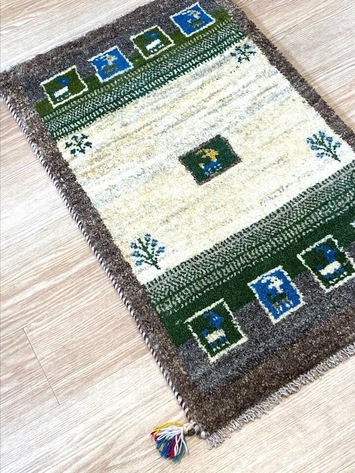 ペルシャ絨毯 ギャッベ 50x82cm 玄関マット 手織りラグ