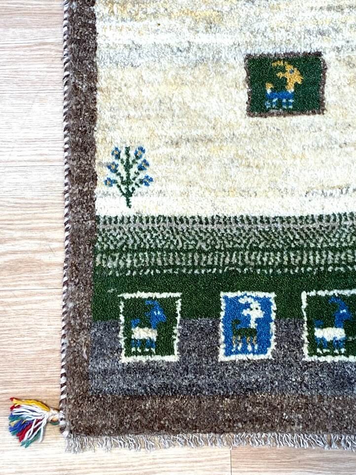 ペルシャ絨毯 ギャッベ 50x82cm 玄関マット 手織りラグ