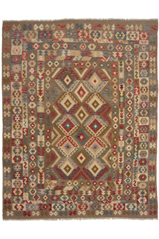 色と幾何学模様が特徴のアフガニスタン産手織りキリム