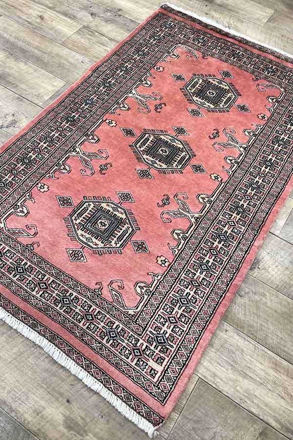 パキスタン絨毯(92x149cm)玄関マット 手織り ピンク【絨毯専門店】