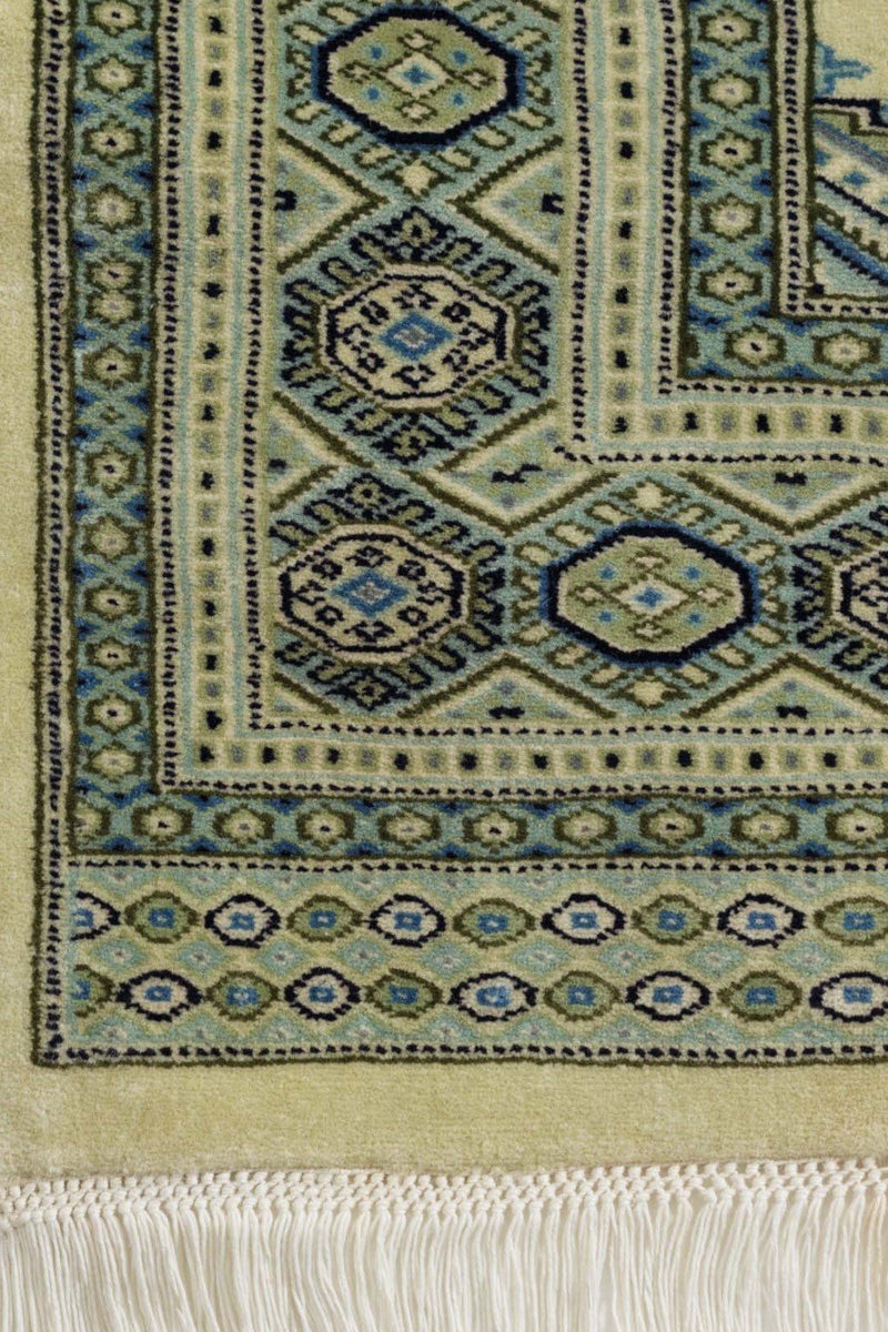 パキスタンラホールの手織り絨毯。ニュージーランドウール、緻密な織り、美しい模様のクローズアップ