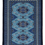 紺と藍色の幾何学模様パキスタン手織り絨毯