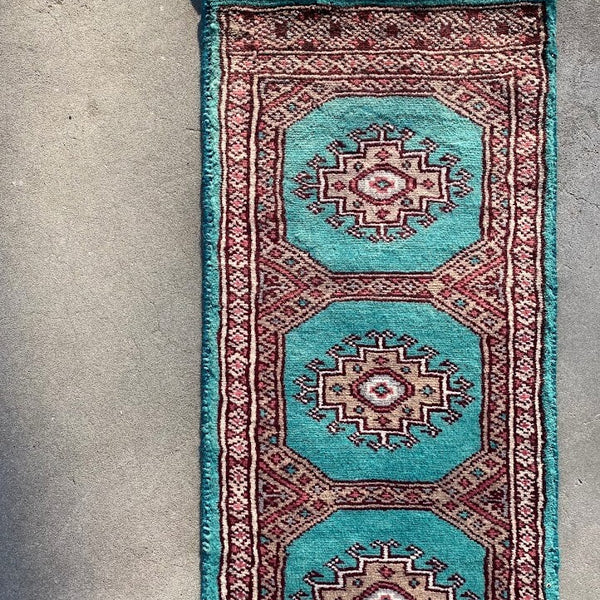 パキスタン絨毯(29x192cm)廊下敷き ランナー 緑【絨毯専門店】