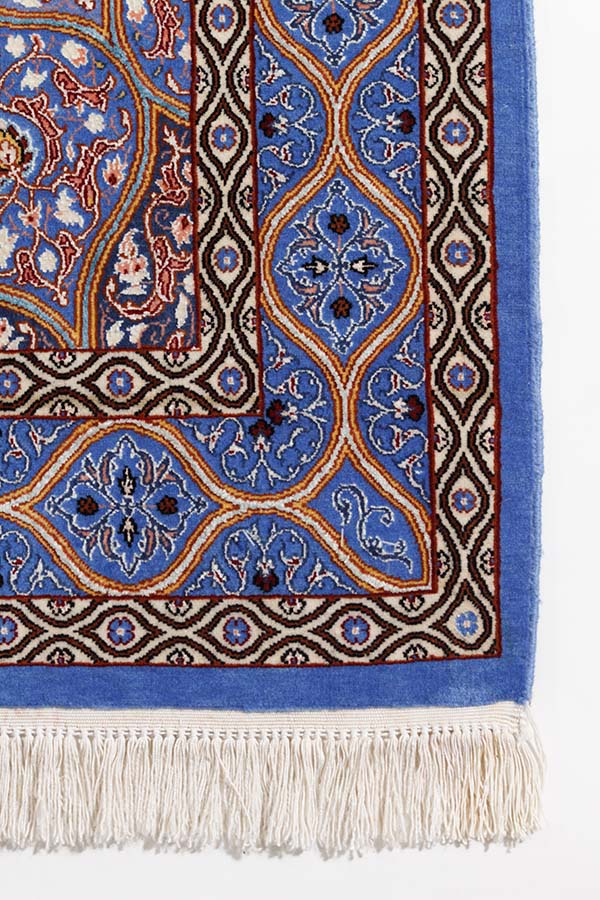 手織りペルシャ絨毯｜青色デザイン｜ウールとシルク｜85cm x 140cm
