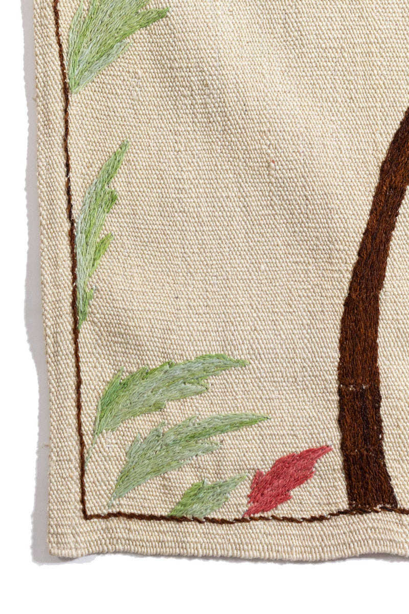 麻のような肌触りのウール製マシュワニキリム、ヤシの木の刺繍デザイン。