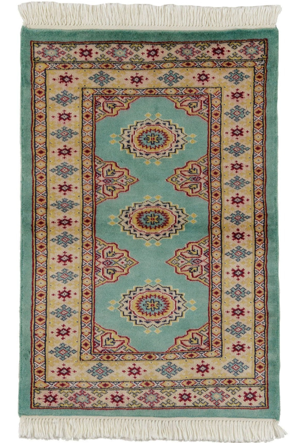 パキスタン絨毯 約60cm x 90cm ミントグリーン 玄関マット 緑