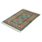パキスタン絨毯 約60cm x 90cm ミントグリーン 玄関マット 緑