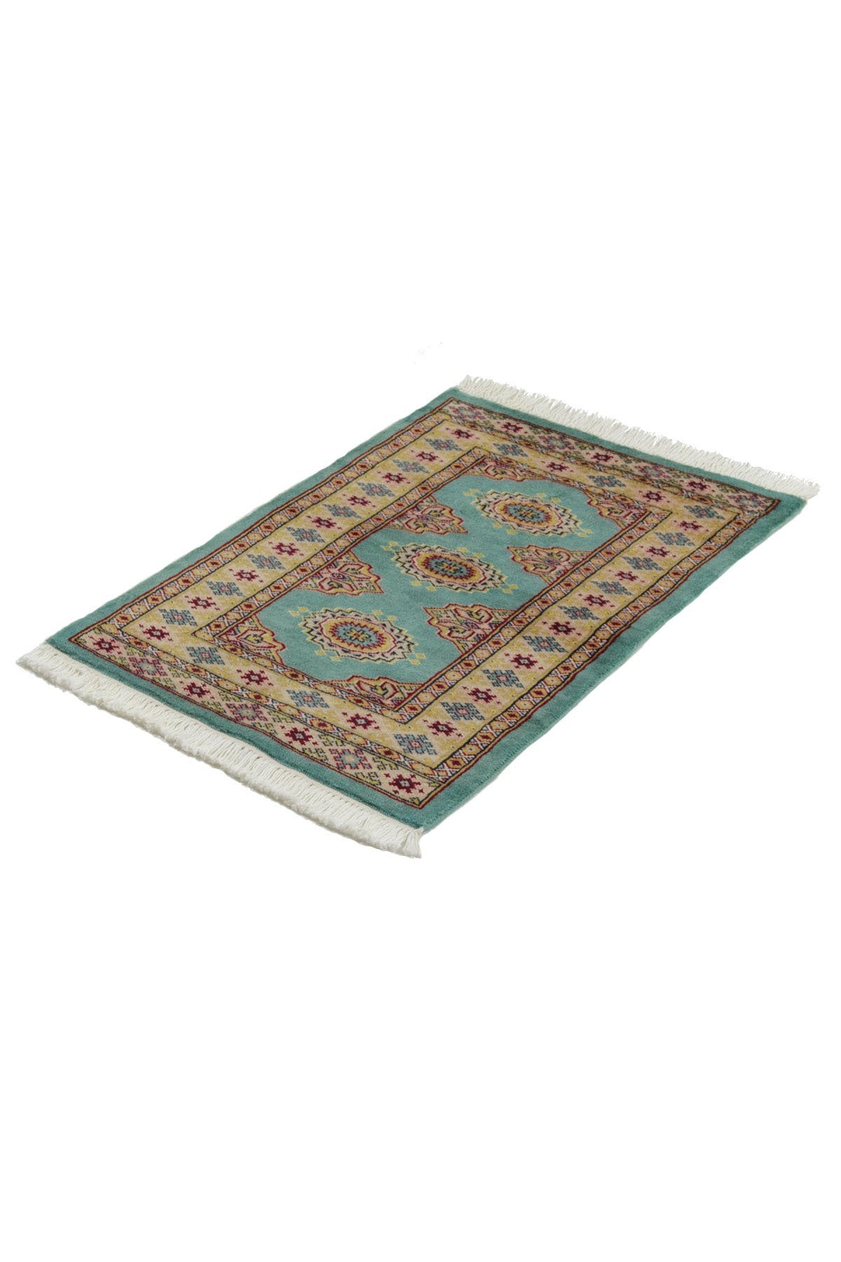 パキスタン絨毯 約60cm x 90cm ミントグリーン 玄関マット 緑