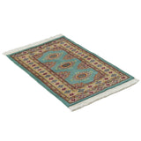 パキスタン絨毯 約60cm x 90cm ミントグリーン 玄関マット 緑