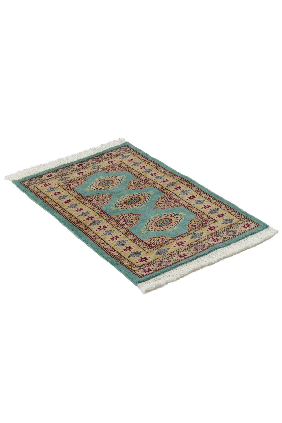 パキスタン絨毯 約60cm x 90cm ミントグリーン 玄関マット 緑