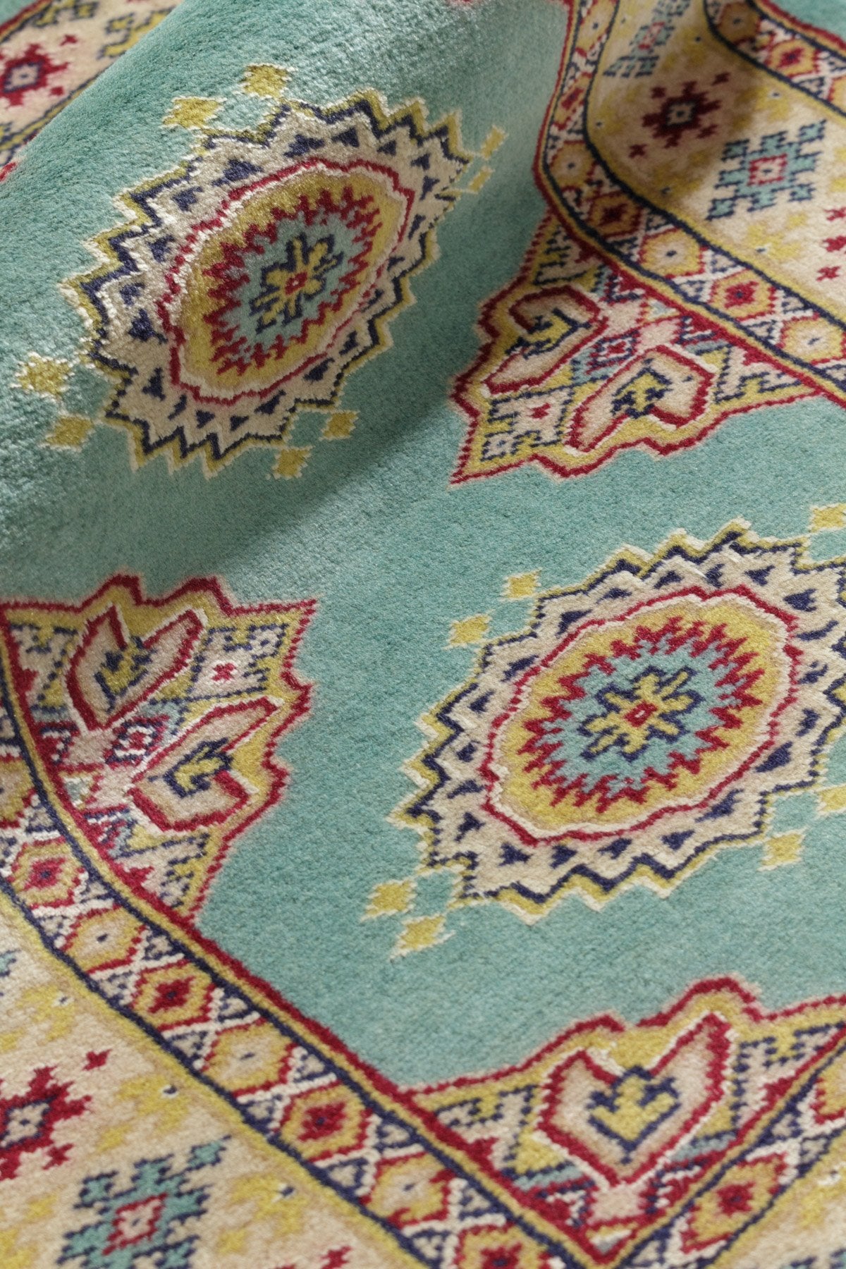 パキスタン絨毯 約60cm x 90cm ミントグリーン 玄関マット 緑