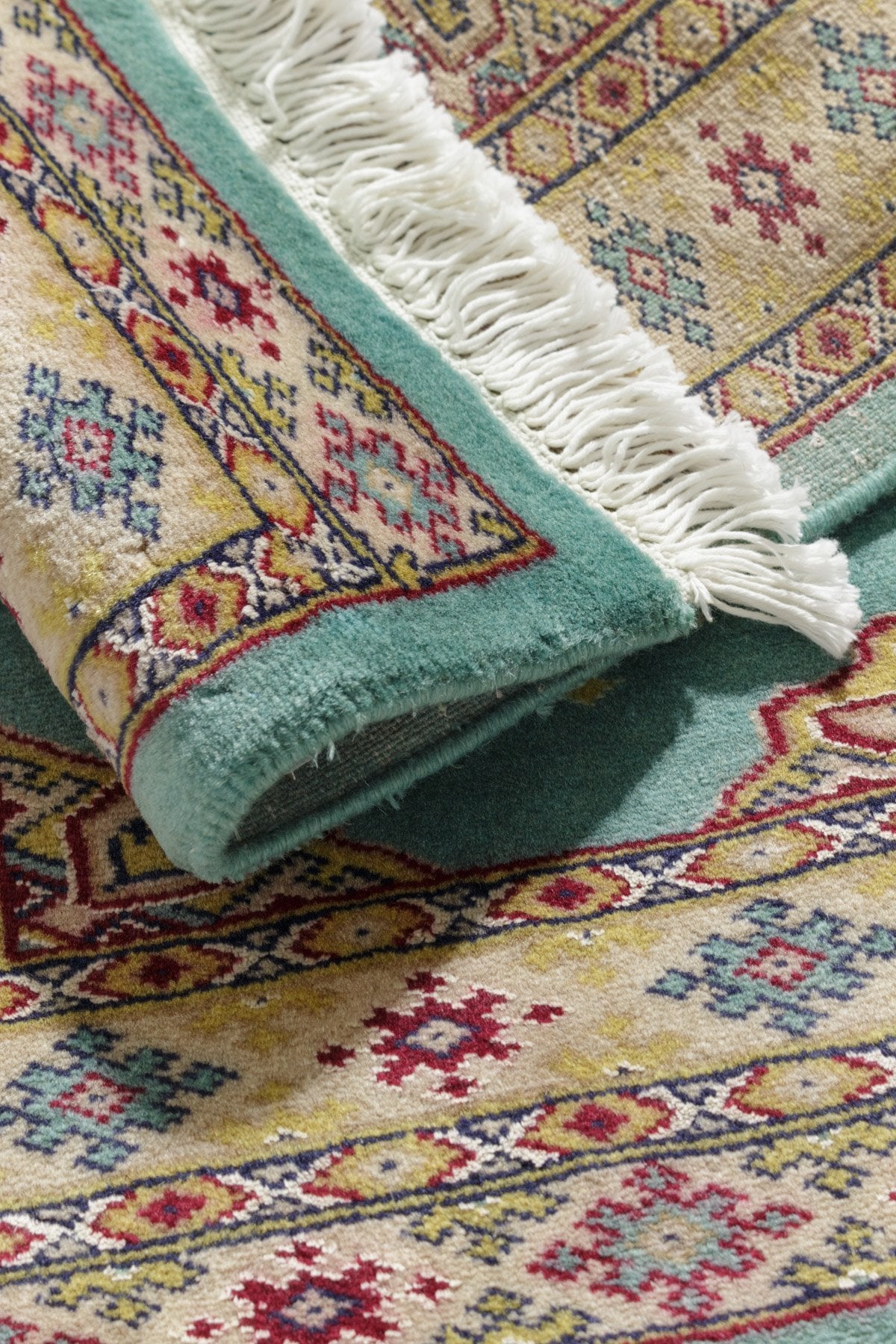 パキスタン絨毯 約60cm x 90cm ミントグリーン 玄関マット 緑