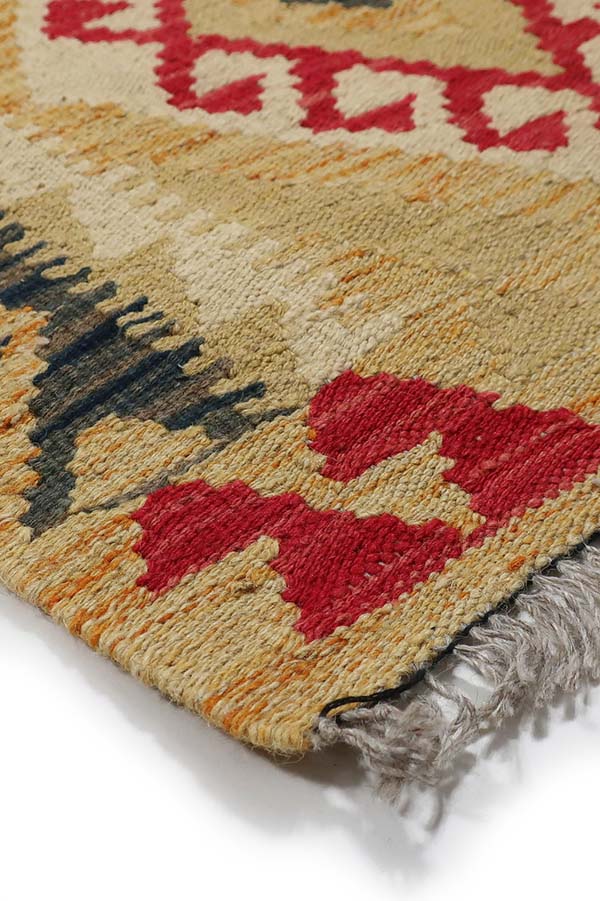 アフガニスタン産手織りキリム、大胆なカラーと幾何学模様、サイズ約62cm x 88cm