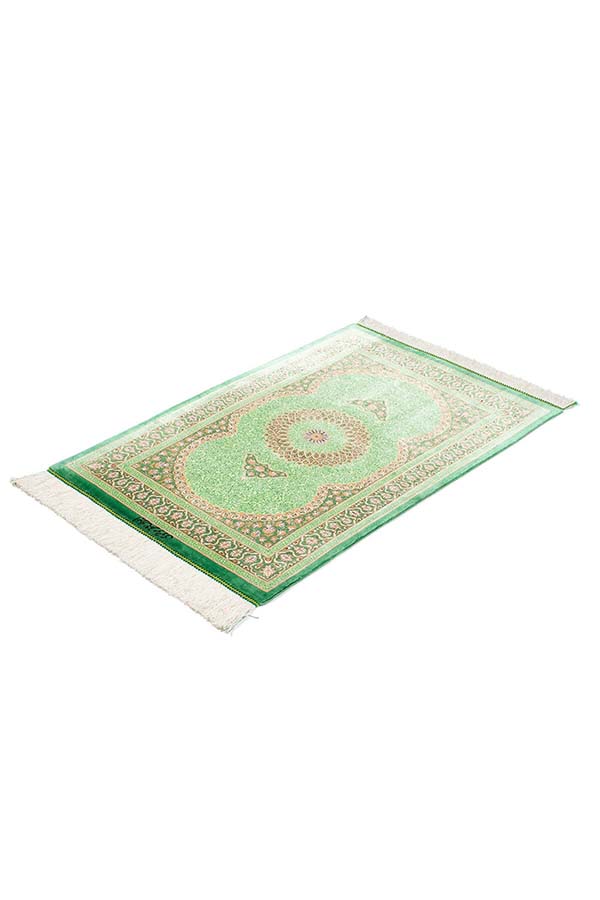 ペルシャ絨毯 クム産 シルク 緑