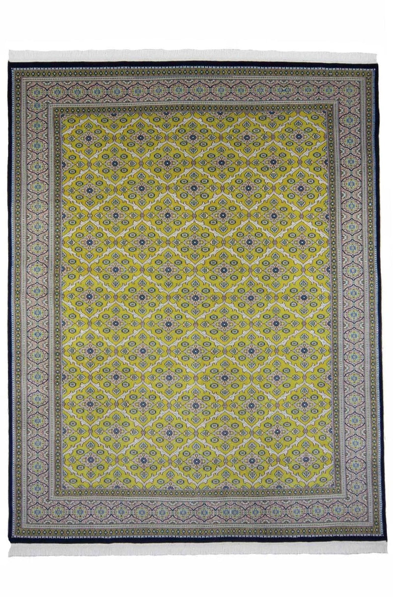 緑のパキスタン絨毯ペルシャ技法