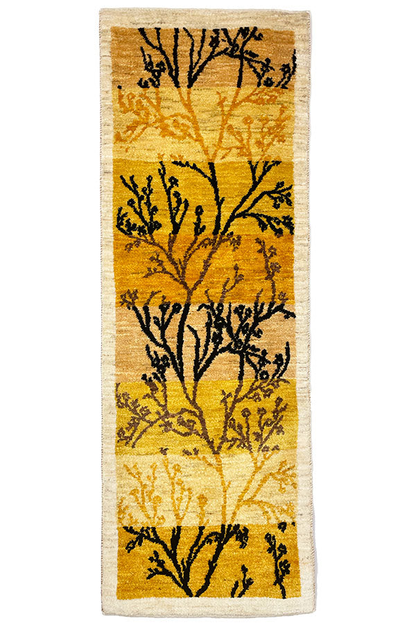 ペルシャ絨毯ギャッベ細長 手織り絨毯 52x152cm 黄色