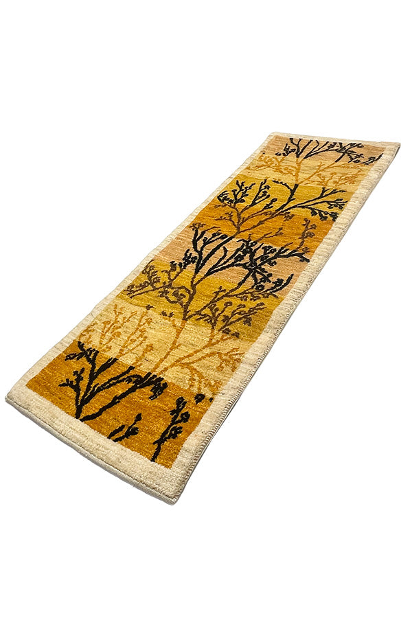ペルシャ絨毯ギャッベ細長 手織り絨毯 52x152cm 黄色