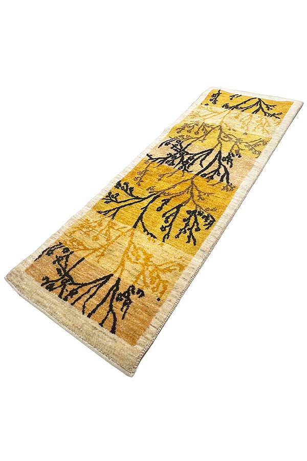 ペルシャ絨毯ギャッベ細長 手織り絨毯 52x152cm 黄色
