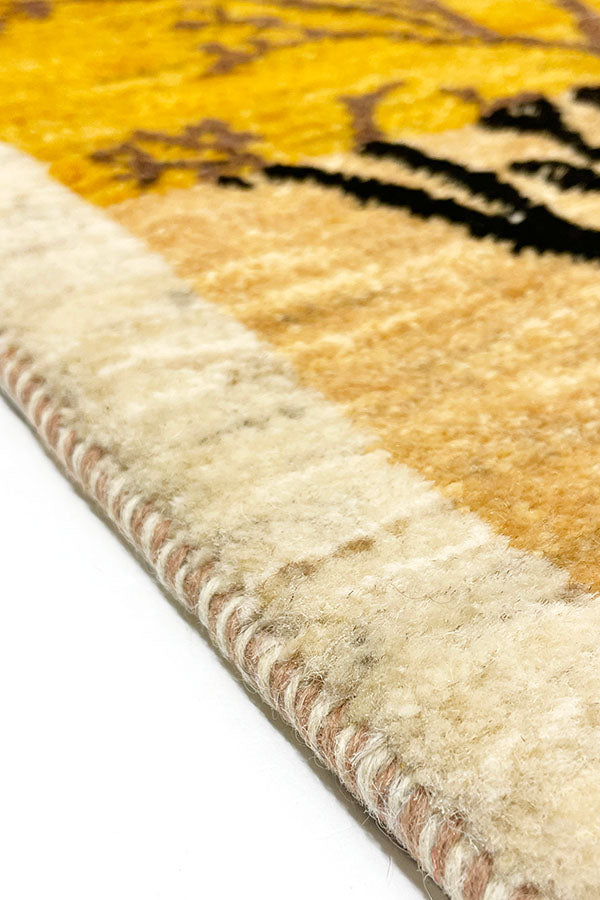 ペルシャ絨毯ギャッベ細長 手織り絨毯 52x152cm 黄色