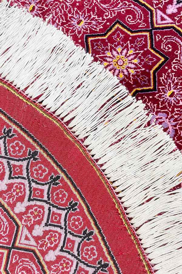 シルク製手織りペルシャ絨毯 - ピンクの円形デザイン
