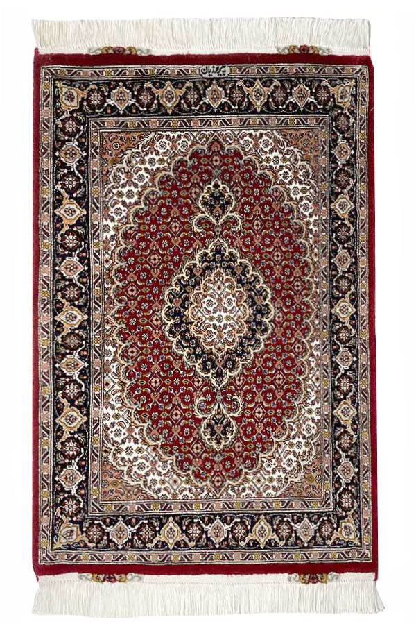 イランタブリーズ産手織りペルシャ絨毯マヒ柄ウールシルク60cmx92cm