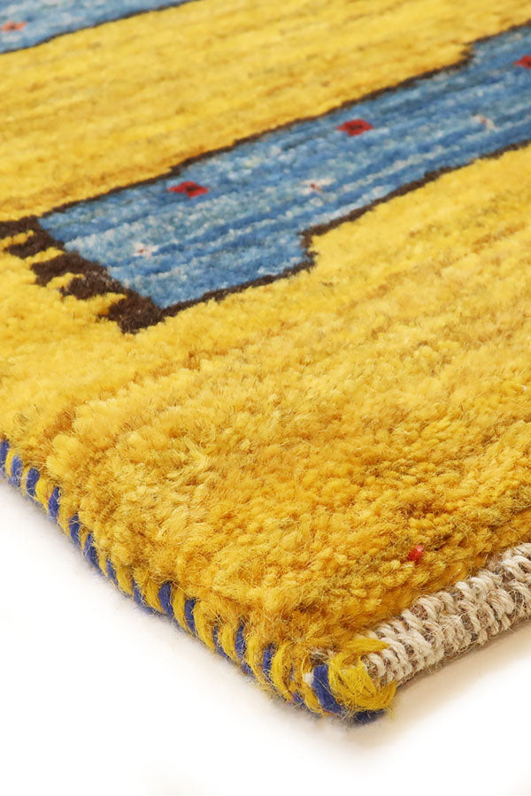 ペルシャ絨毯 ギャッベ ライオン 65x90cm 玄関マット 黄色 イエロー