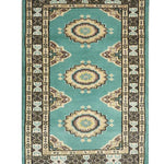 手織りパキスタン絨毯 47x78cm グリーン 玄関マット