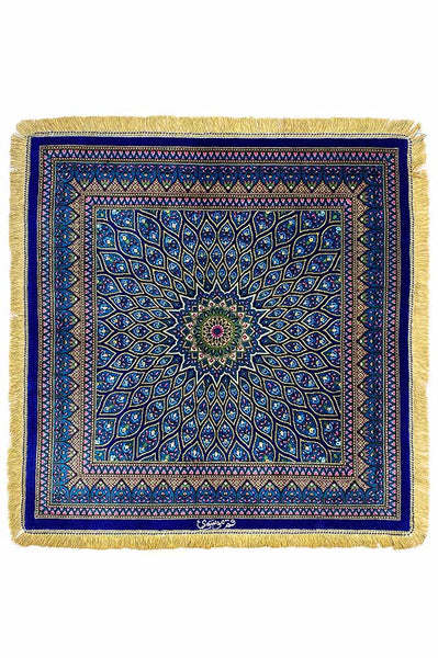 ムサヴィ工房 ペルシャ絨毯(85x85cm)シルク 正方形 青【絨毯専門店】