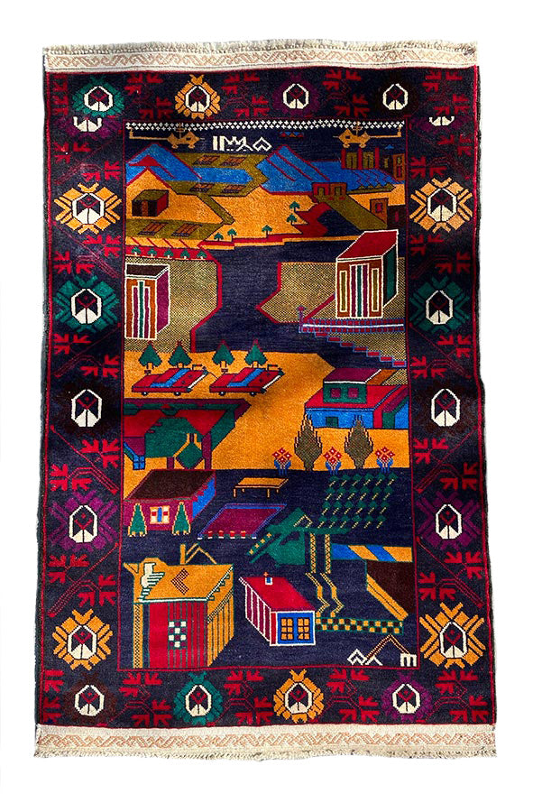 アフガニスタン製トライバルラグ手織り絨毯35806