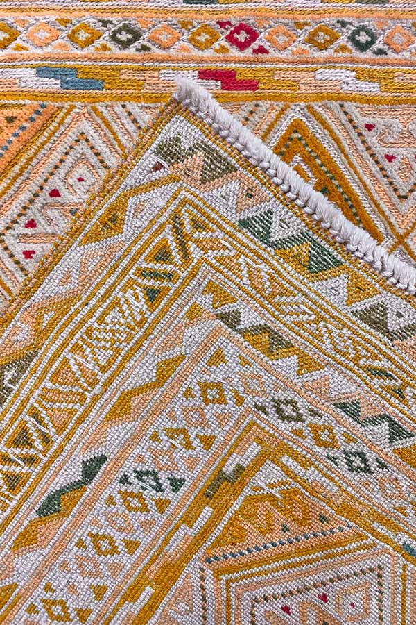 アフガニスタン産手織りマシュワニキリム、細かな幾何学模様と絨毯織り組み合わせ、商品番号51826