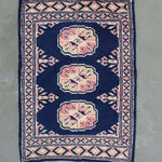 青色のパキスタン絨毯玄関マットサイズ