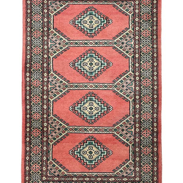 パキスタン絨毯(76x128cm)手織り 玄関マット ピンク【絨毯専門店】