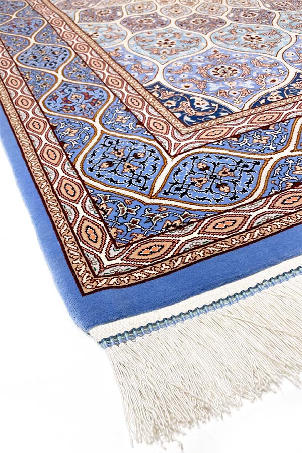 ペルシャ絨毯(110x165cm)ウールu0026シルク 青 手織り【絨毯専門店】