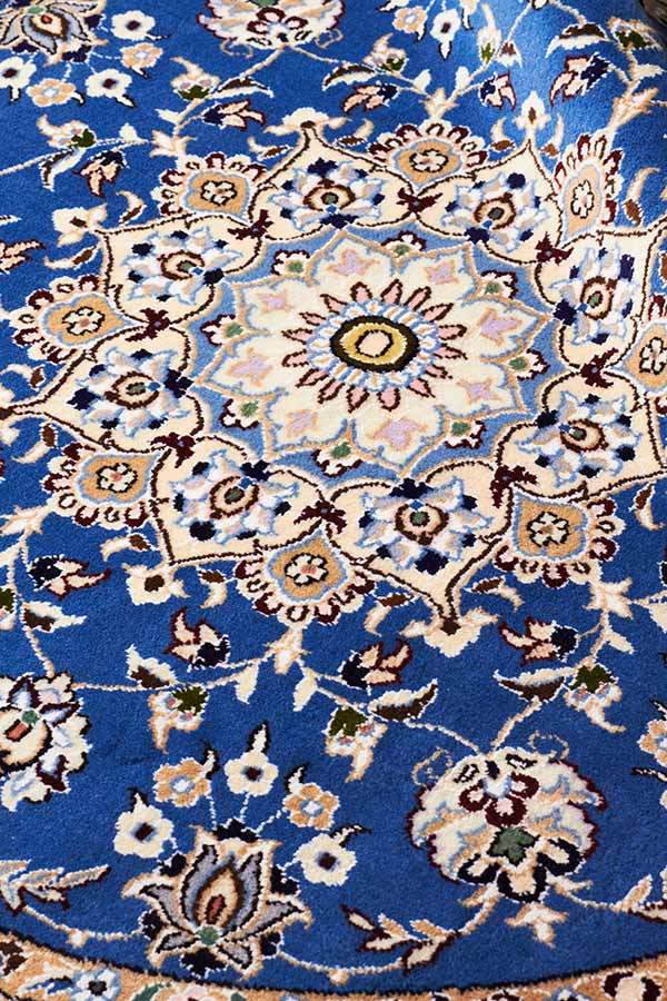 ペルシャ絨毯  円形 ナイン ウール 白&青