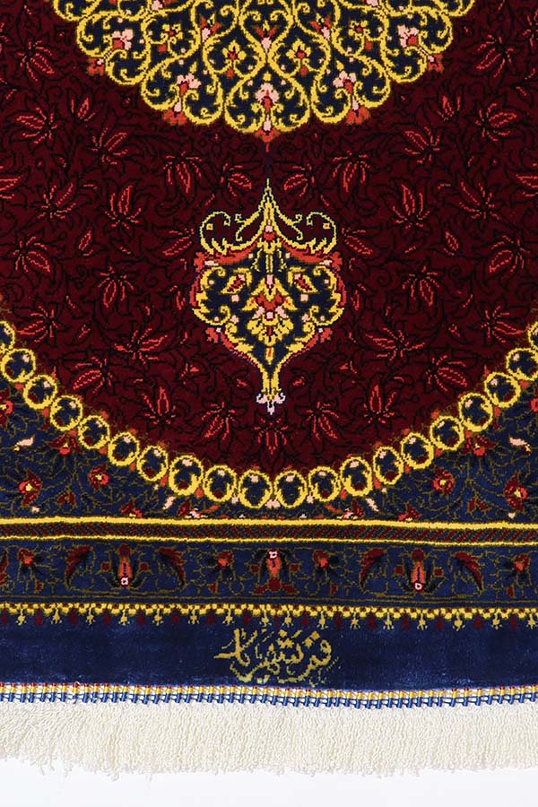 ペルシャ絨毯 クム シルク 赤&青